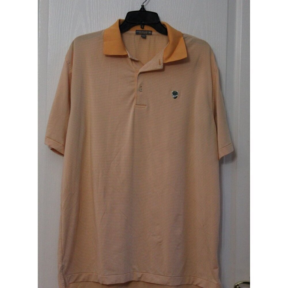 Peter Millar Size Large Golf Polo Shirt Orange Striped Performance